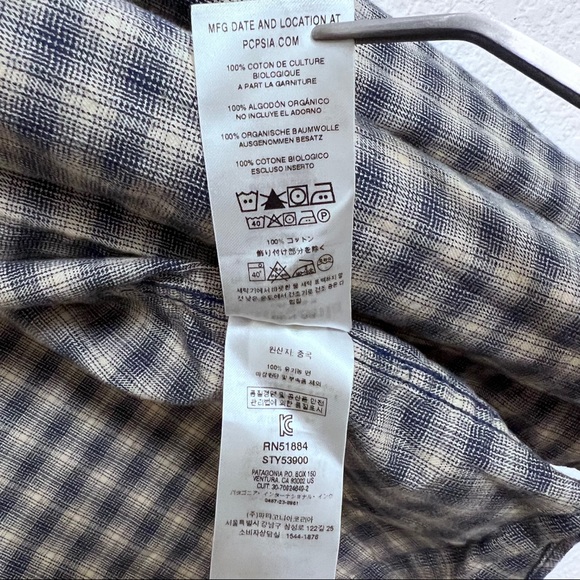 Patagonia Organic Cotton Plaid Long Sleeve Men's Medium Light Brown/Dark Blue - Picture 15 of 15